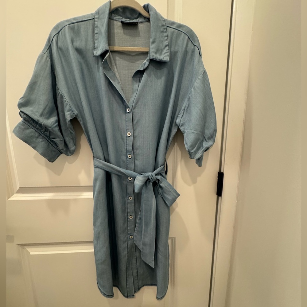 Chic Denim Shirt Dress with Belt